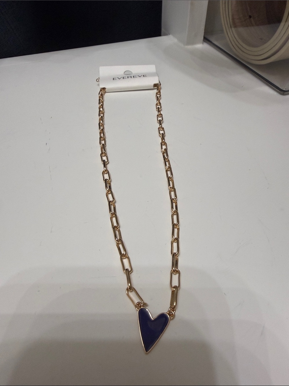 Evereve Gold-Tone Chain Necklace with Navy Heart Pendant